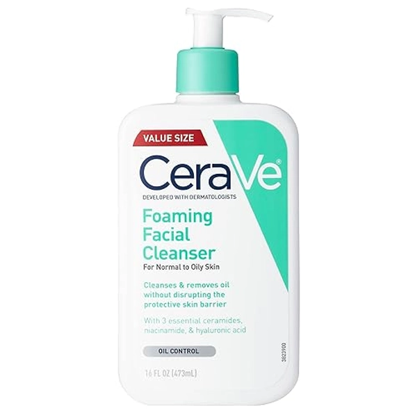 CeraVe Schäumende Gesichtsreinigung, 473 ml, für die tägliche Anwendung, normale bis ölige Haut, Cleansing