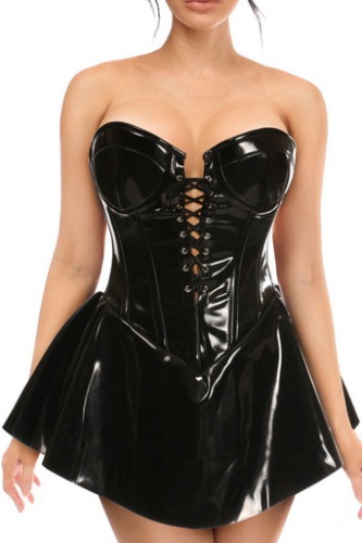 Plus Size Top Drawer Black Patent Corset Dress