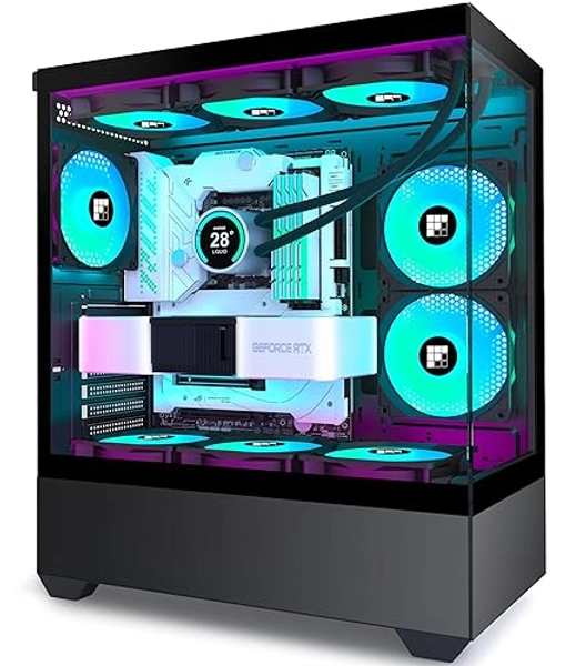 FOIFKIN Boitier PC - Pré-équipé de 5 Ventilateurs PWM ARGB, Boitier PC de Jeu ATX Mid-Tower, vitre panoramique 270°, F1 Noir