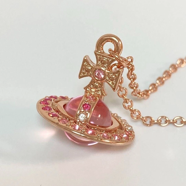 Vivienne Westwood Tiny Orb Necklace Pendant Pink Gold Top 2.0cm with drawstring
