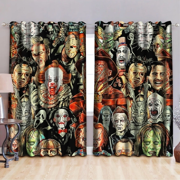 Horror Movie Villains Curtains, Halloween Scary Window Drapes, Spooky Season Room Decoration, Gothic Movie Curtain Panels for Fans