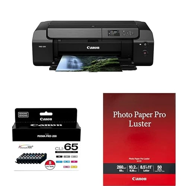 Canon PIXMA PRO-200 Printer CLI-65 Ink Cartridges LU-101 Photo Paper (50 Sheets)
