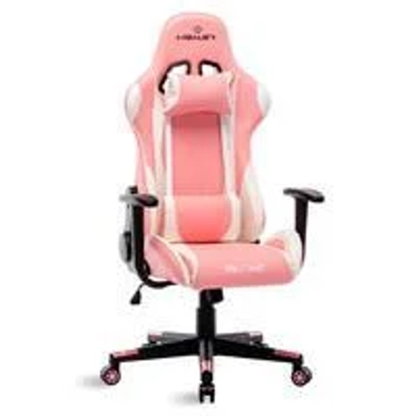 Cadeira Gamer Healer Strike Reclinável Giratória, suporta até 120 kg, Rosa E Branco