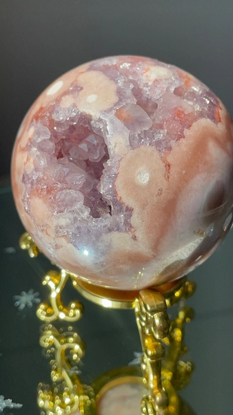 Pink amethyst flower agate druzy sphere
