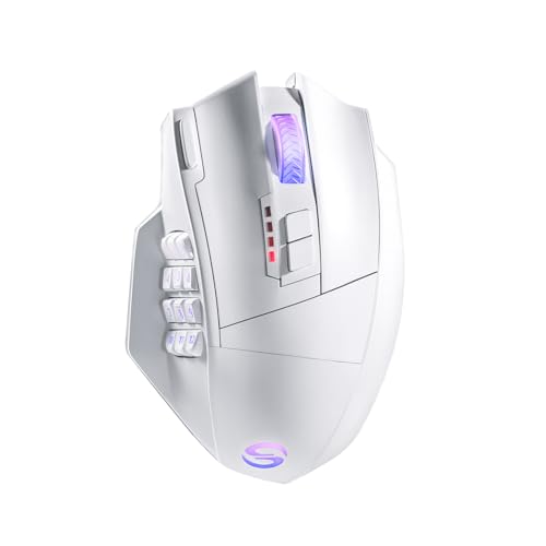 UtechSmart Venus Pro Wireless MMO Gaming Mouse-Matte White, 16,000 DPI Optical Sensor, 2.4 GHz Transmission Technology, Ergonomic Design, 16M Chroma RGB Lighting, 16 Programmable Buttons, Up to 70H - white