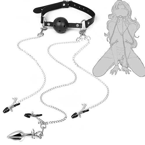 itfmypn Sex Bondage BDSM Bondaged Restraints Set Sex Toy with Breathable Ball Gag Nipple Clamp Clitoris Clip & Analplug Included Adults SM Games Sex Toys for Couples