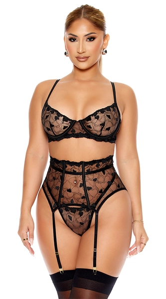 Heart You Embroidered Bra Set