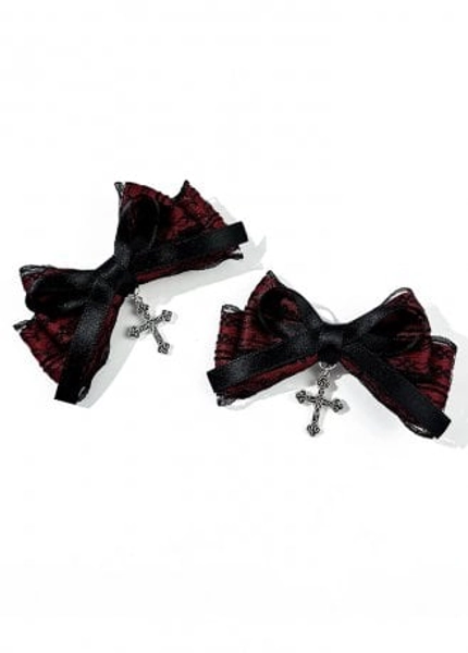 Attitude Clothing Gothic Cross Lace Hair Bows