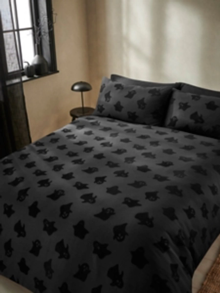 Black Jacquard Microfibre Ghost Print Duvet Set