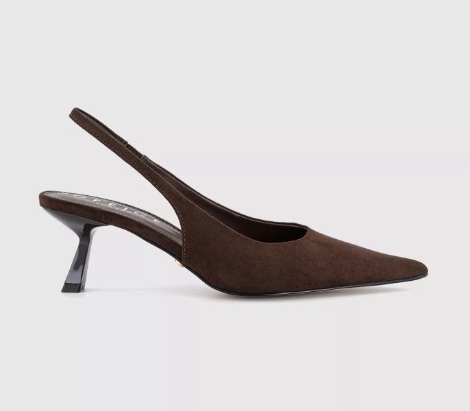 OFFICE Million Slingback Court Kitten Heels Brown Faux Suede - Mid Heels
