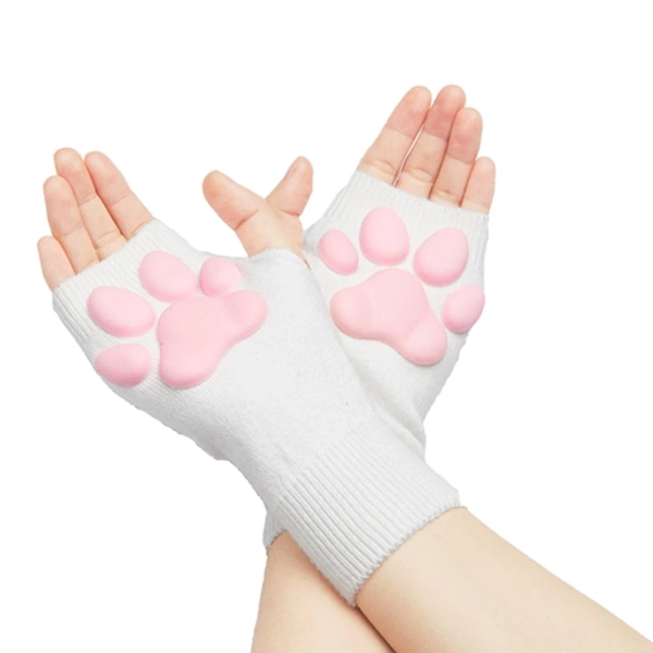 3D Paw Pad Gloves - White Short Gloves