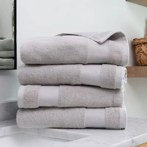 Set Of 4 Bath Towels, 100% Super Plush Premium Cotton - Becky Cameron, Light Gray, 4 Pack