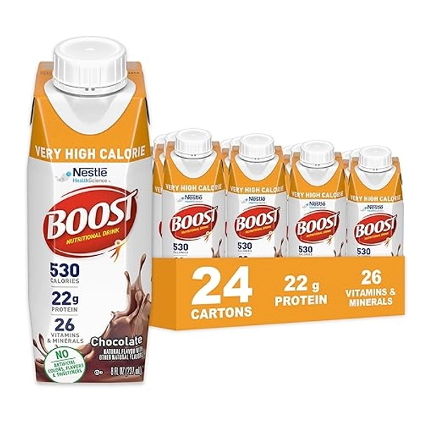 Boost Very High Calorie Chocolate Nutritional Drink – 22g P rotein, 530 Nutrient Rich Calories, 8 Fl Oz (Pack of 24)