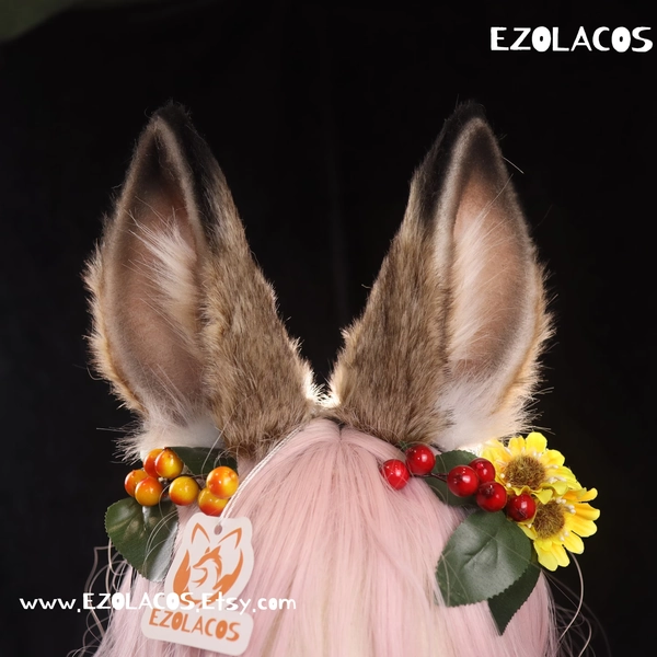 Handmade Wild Rabbit Ears Headband and Tail Set,Luxury Bunny Ear Tail Cosplay,Halloween Cosplay Anime Ears,Fluffy Bunny Ear,Rabbit Plush Toy