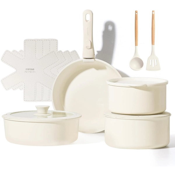 CAROTE 13 stuks potten en pannen set, keuken keramische kookgerei set afneembaar handvat, anti-aanbak kookpot set verwijderbaar handvat, ovenveilige kookgerei set, geschikt voor alle kachels inclusief