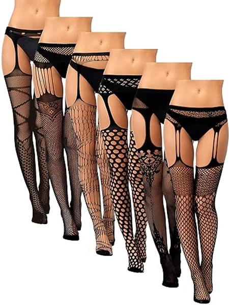 Syhood 6 Pairs Women Fishnet Thigh High Stockings Lace Tights Suspender Pantyhose Stockings Halloween costumes