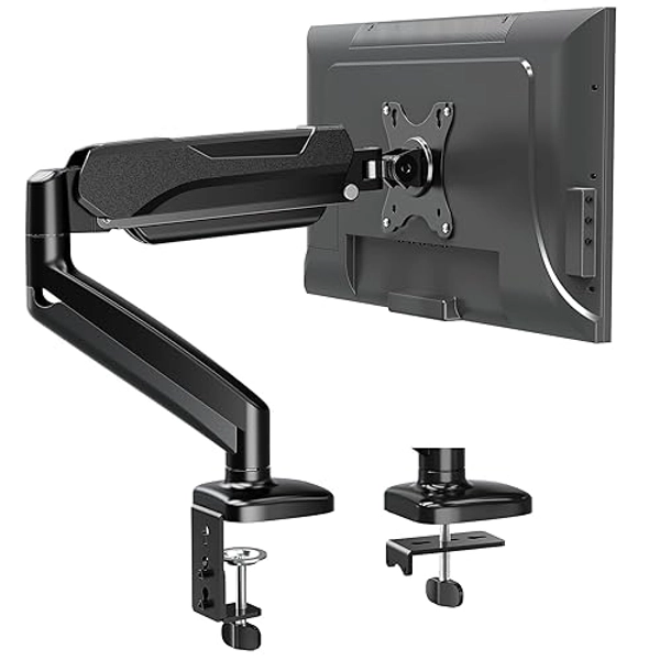 MOUNTUP Single Monitor Desk Mount, Adjustable Gas Spring Monitor Arm Support Max 32 Inch, 4.4-17.6lbs Screen, Computer Monitor Stand Holder with Clamp/Grommet Mounting Base, VESA Mount Bracket, Black
