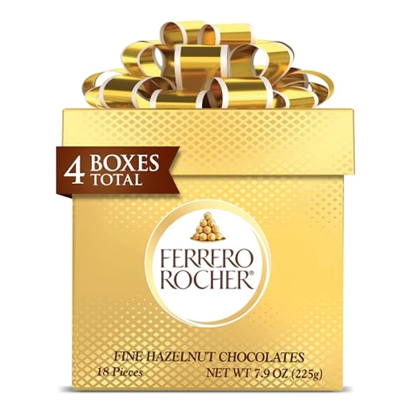 Ferrero Rocher Holiday Gift Boxes, Premium Gourmet Milk Chocolate Hazelnut, Individually Wrapped Chocolate, 7.9 Oz. (Pack of 4)