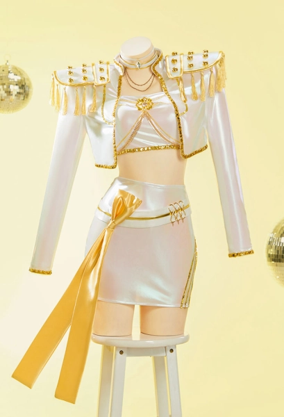 K-Pop: Demon Hunters Mira Cosplay Costume White Stage Outfit with Tube Top and Skort with Jacket and Belt