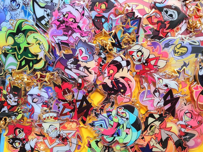 Helluva Boss Acrylic Epoxy Keychains Blitz Stolas Moxxie Millie Asmodeus Fizz Fizzarolli Blitzo Stolitz Keychain charm Loona Via