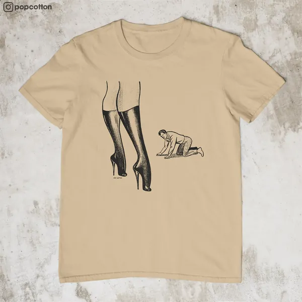 Retro Femdom Dominatrix With Kneeling Captive Male Pop Cotton Unisex Tee T-Shirt