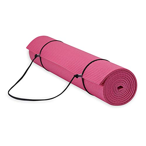 Gaiam Essentials Premium Yoga Mat with Yoga Mat Carrier Sling (72"L x 24"W x 1/4 Inch Thick) - Pink