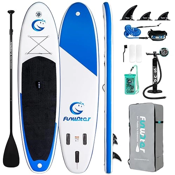 FunWater SUP Inflatable Stand Up Paddle Board 11'6"/11'/10'5" Ultra-Light with Inflatable Board,ISUP Accessories,Three Fins,Adjustable Paddle, Pump,Backpack, Leash,Waterproof Bag