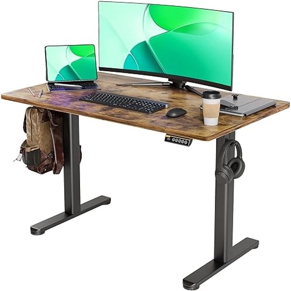Claiks Electric Standing Desk, Adjustable Height Stand up Desk, 24x48 Inches Sit Stand Home Office Desk with Splice Board, Black Frame/Rustic Brown Top