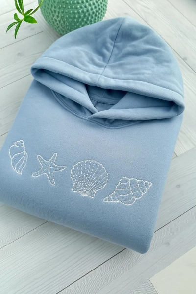 Embroidered Seashell Costal style hoodie, Nature Lover Sweatshirt, beachy crewneck, Cottage Core Aesthetic, Gift for beach lover, summer top