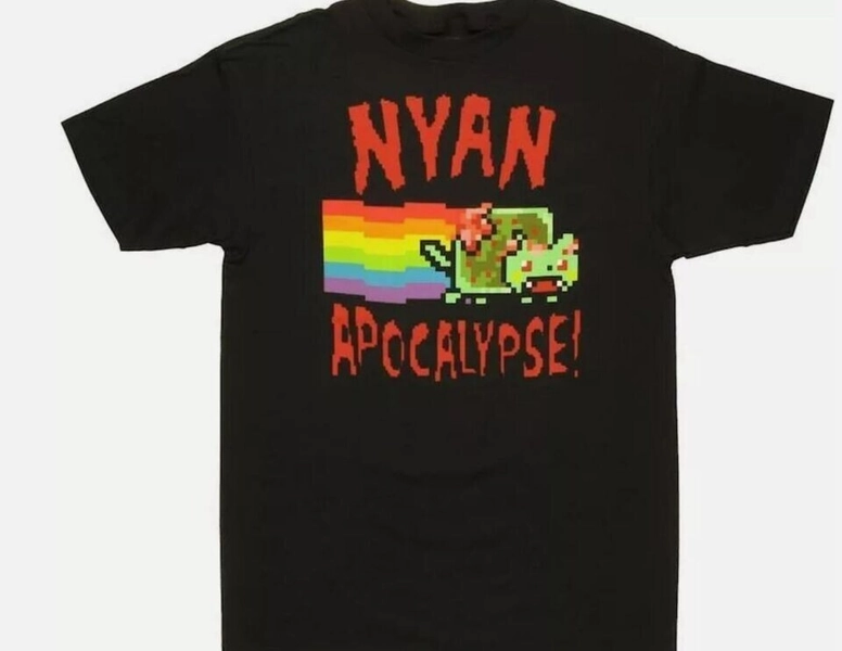 Nyan Cat Apocalypse T-Shirt Funny Meme Retro Graphic Cotton Unisex Black T-Shirt