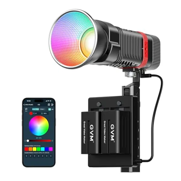 GVM 60W Portable Studio Lights, RGBWW COB LED Video Light with Batteries, 2700K~6800K 360°Full Color Photography Lighting for Video Recording Streaming Portrait Outdoor, CRI≥97 16 Scenes APP Control