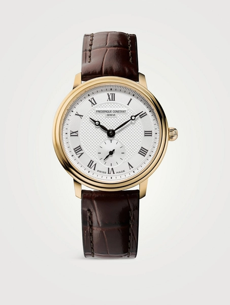 Montre Slimline Small Seconds en acier inoxydable avec bracelet cuir