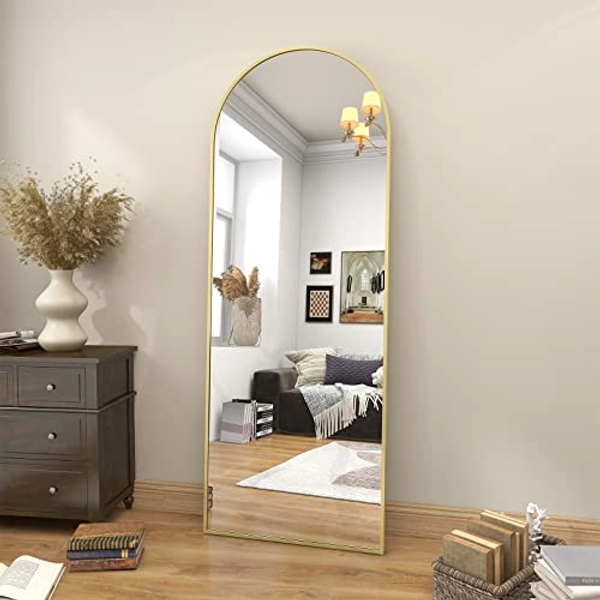 Koonmi Arch Mirror Full Length, Large Free Standing Mirror Full Length, Wall Mounted, Leaning, 44 x 147 cm Floor Mirror Full Body as Dressing Vanity Mirror for Living Room, Gold