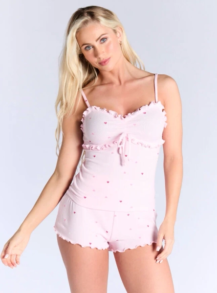 Heart frill ribbed cami short pyjama set