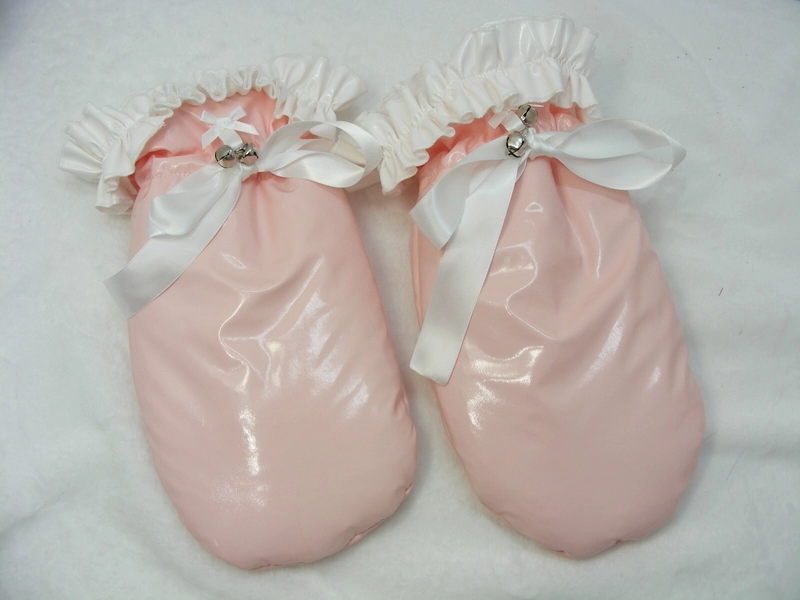 SISSY ADULT BABY pvc BABY  PINK  mittens  padded BELL COSPLAY