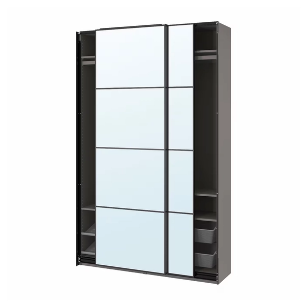 PAX / AULI Wardrobe with sliding doors - dark grey/mirror glass 150x43x236 cm