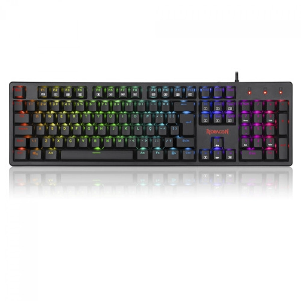 Teclado Gamer Mecânico Redragon Kama, RGB, Switch Blue, ABNT, Full-Size, Black, K578-RGB