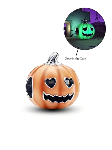 Halloween Series Skull Head & Pumpkin Pendant & Glowing Pumpkin Bead For Women's Birthday Gift, Suitable For 3mm Bracelet, 1pc