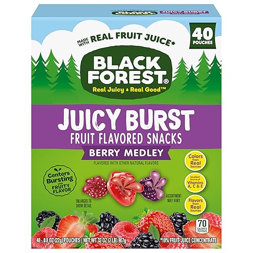 Black Forest, Juicy Burst, Fruit Flavored Snacks, Berry Medley Flavors, A Juicy Burst of Natural Flavors, Made with Real Fruit Juice, Halloween Treats Variety Pack Trick-or-Treat Assortment, 0.8 oz 40 ct - Berry Medley - 40 Count