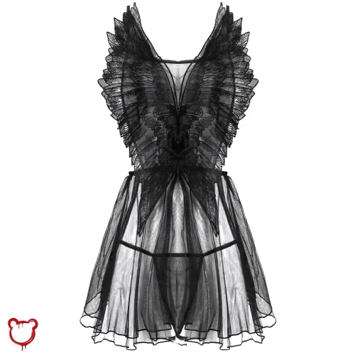 "Devilish Black Mesh Night Dress" - Black / One Size