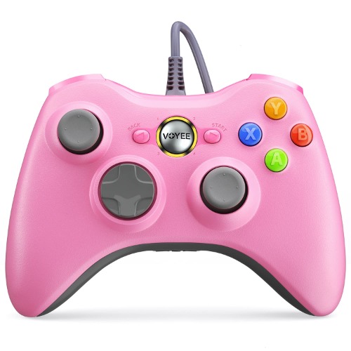 VOYEE PC Controller, Wired Controller Compatible with Microsoft Xbox 360 & Slim/PC Windows 10/8/7, with Upgraded Joystick, Double Shock | Enhanced (White) - Pink