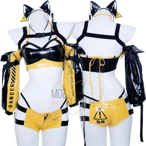 Danger Cyber Cat Outfit | Yellow & Black / Bottom / M/L
