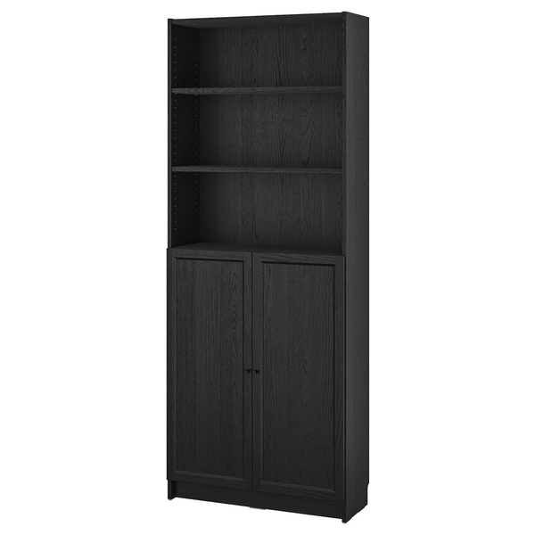 BILLY / OXBERG Bookcase with doors - black oak effect 31 1/2x11 3/4x79 1/2 "