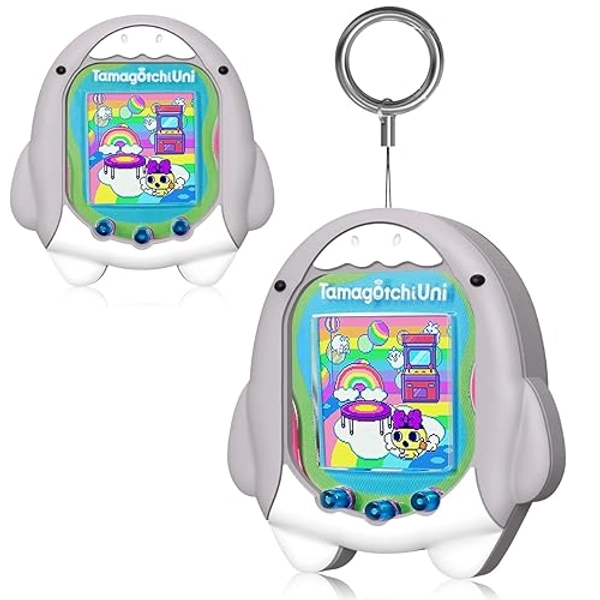 BEARDDO Silicone Case Compatible with Tamagotchi Uni Case, Cute Cartoon Grey Shark Virtual Pet Game Machine Protector Cover for Tamagotchi Uni Accessories with Ring Lanyard (Grey Shark)