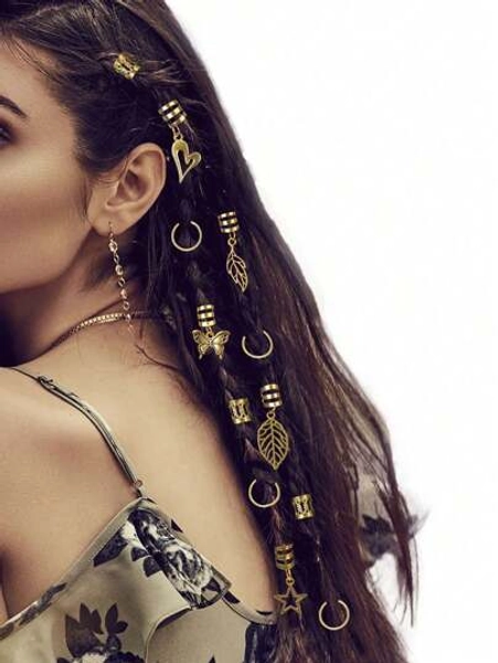 35pcs Mixed Gold Tone Braiding Set With Butterfly And Leaf Design For Streetwear, Party, Braids Hair Accessories,Gold Head Piece Valentine's Day Valentines