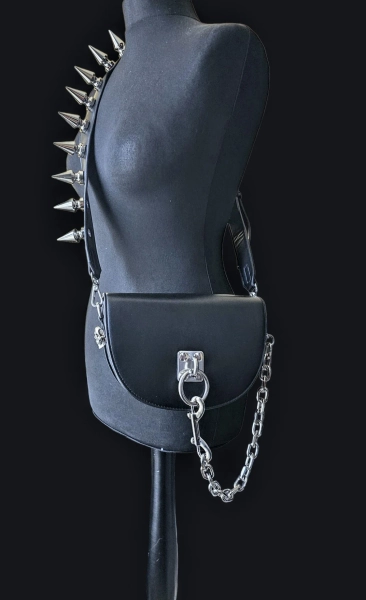 Goth shoulder bag, black crossbody bag, spike bag, punk bag, PU leather bag