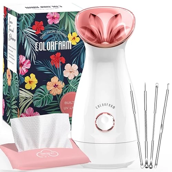 Colorfarm Facial Steamer Nano Ionic: Face Steamer Deep Cleaning Unclogs Pores - Humidifier Hot Mist Home Sauna Spa for Women Men Sinuses Moisturizing