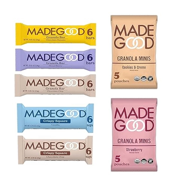 MadeGood Healthy Snacks Variety Pack, 40 Ct - Organic Assortment of Granola Bars, Mini Snack Packs, Crispy Squares; Individually Wrapped Snacks