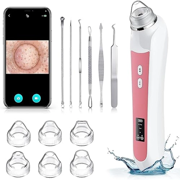 Blackhead Remover Vacuum, USB Interface Type Pore Vacuum, Black Head Extractions Tool with Camerafor, Men and Women Pore Cleaner, 3 Adjustment Modes & 6 Suction Heads(Light Pink) - Light Pink