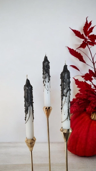 Black White  dripping candles Halloween spooky decor Candle set of 3 Halloween candle Gothic candle Black dinner candle Bleeding candle